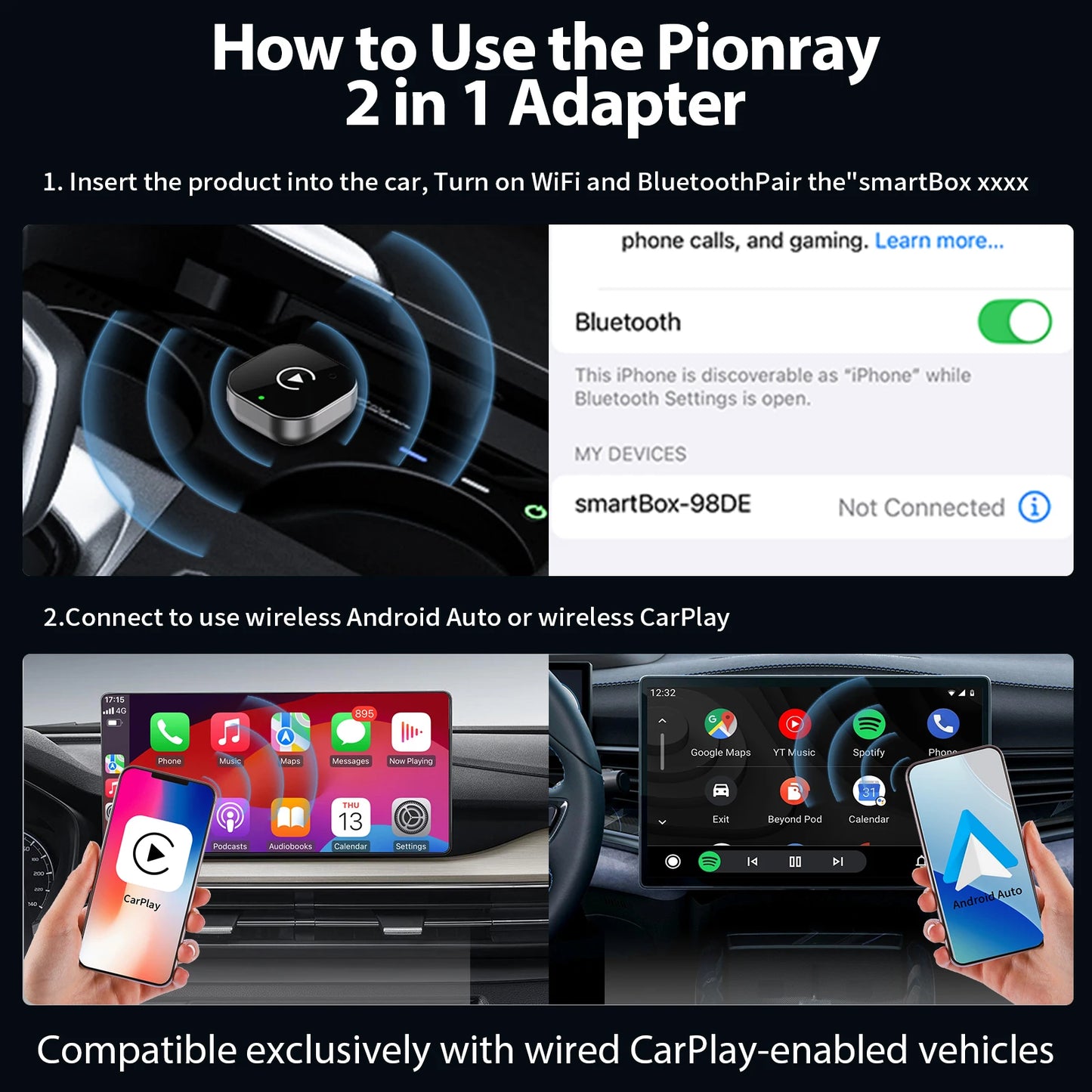 2026 DriveLink Adaptateur CarPlay / Android Auto Sans Fil - Connexion WiFi 5G Rapide - Plug and Play USB C